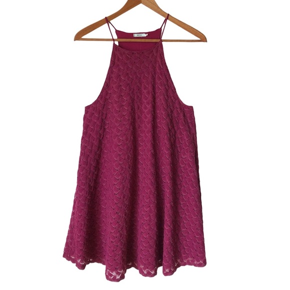 UO Kimchi Blue Flame Stitch Mini Dress Berry Purple Red Size S - Picture 3 of 12